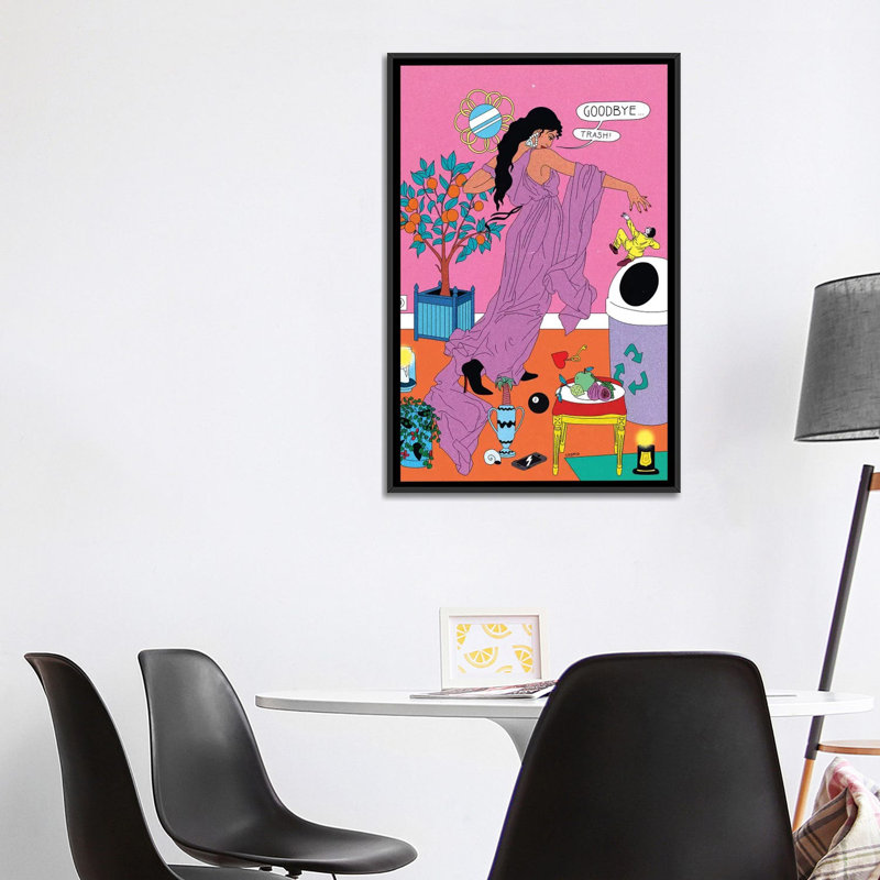 Goodbye Trash par Cosmo - impression d'art graphique, H 40 po x l 26 po x P 1,5 po, Pas de tapis, Toile avec cadre noir