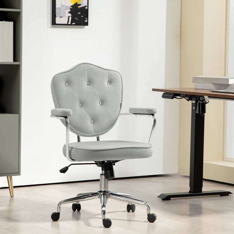 Mignon chaise de bureau à domicile, chaise de bureau d'ordinateur avec capitonnage à boutons, VaniChair pivotant