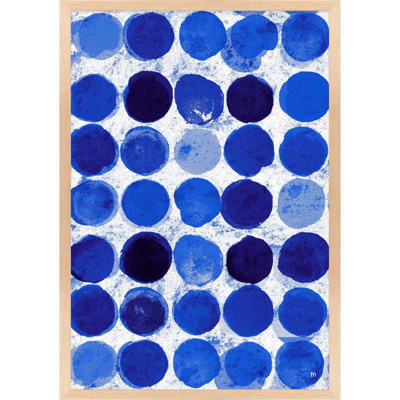 Satori Dots Pattern Indigo Print by Studio M, Maple Framed, 50" H x 35" W x 1.25" D