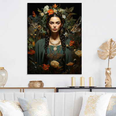 «Green Floral», Muse mexicain I - femme mexicaine, art mural en métal