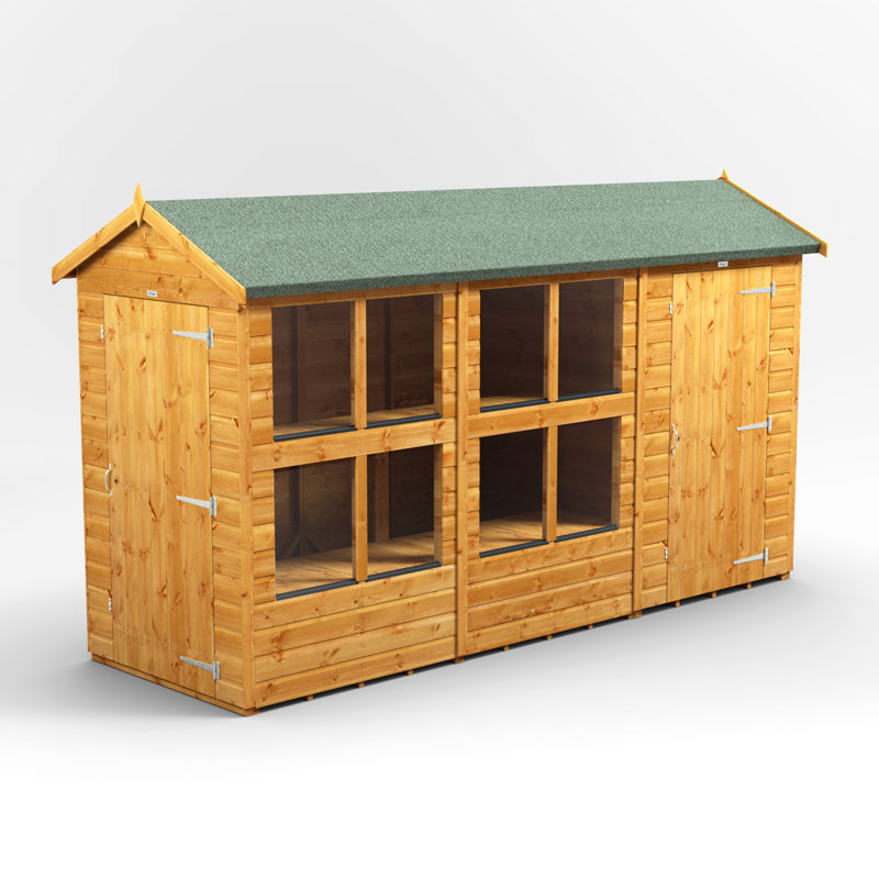 Powersheds 12 x 4ft Timber Tongue & Groove Apex Potting Shed Combi (includes 4ft Side Store)