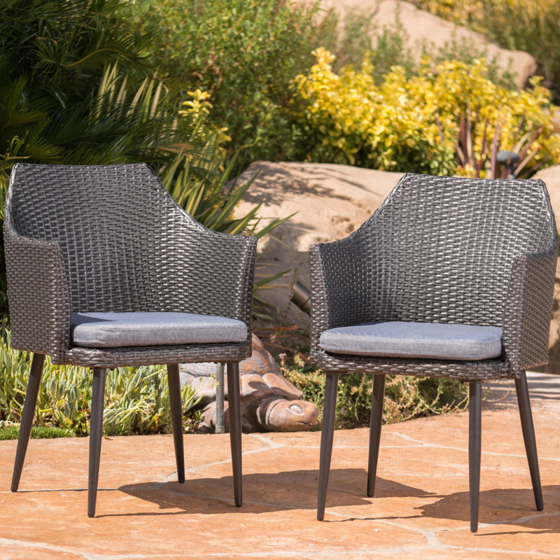 De 2 chaises de terrasse - PE et fer gris, avec coussins de siège imperméables
