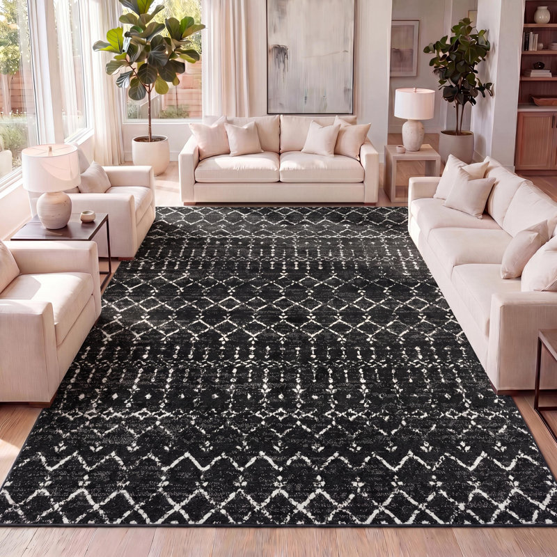 Tapis noir / ivoire Kateshia, Rectangulaire 3 pi x 5 pi