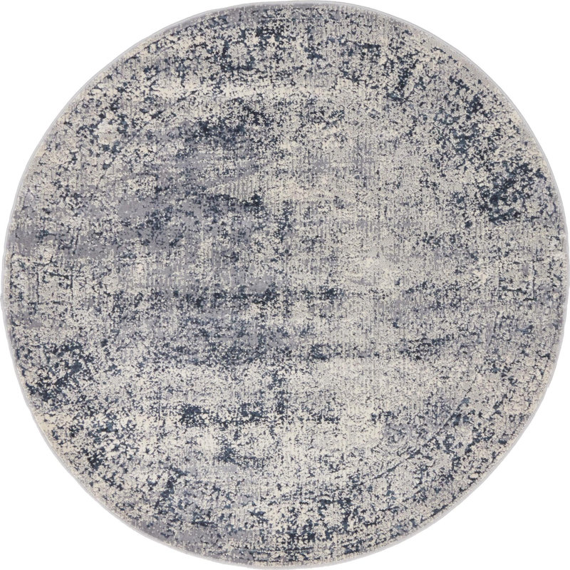 Tapis oriental bleu et gris Lanett, Rond 5 pi 3 po