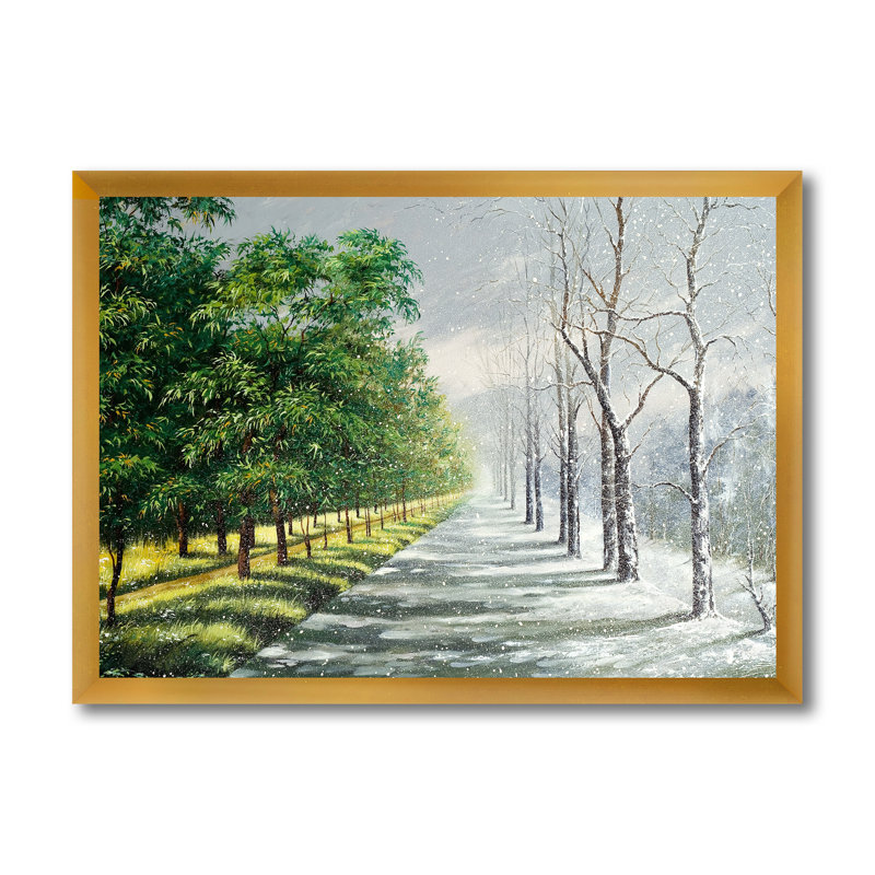 Hiver et été unis - Peinture sur toile, H 16 po x l 32 po x p 1 po, Cadre doré