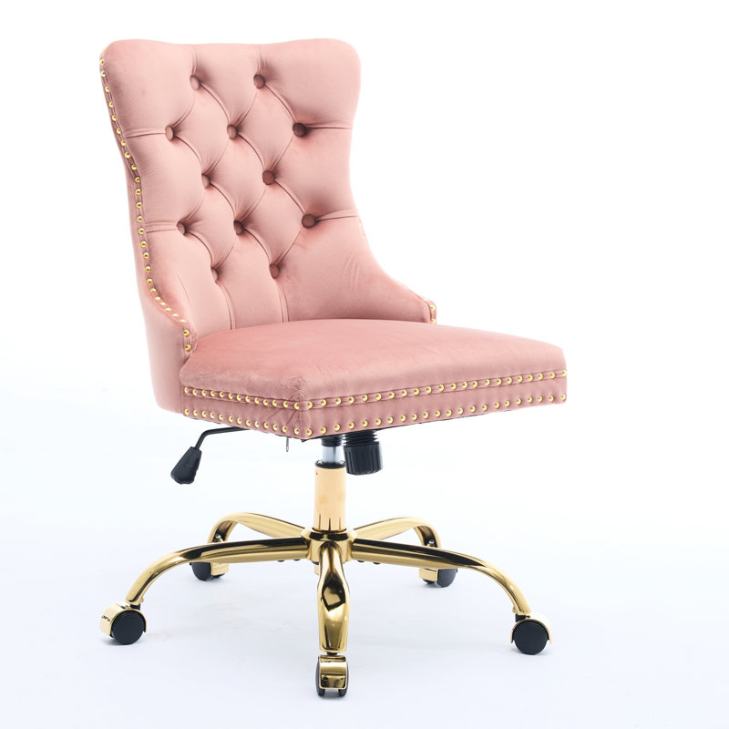 Fauteuil pivotant en velours de style américain Meghan, Rose