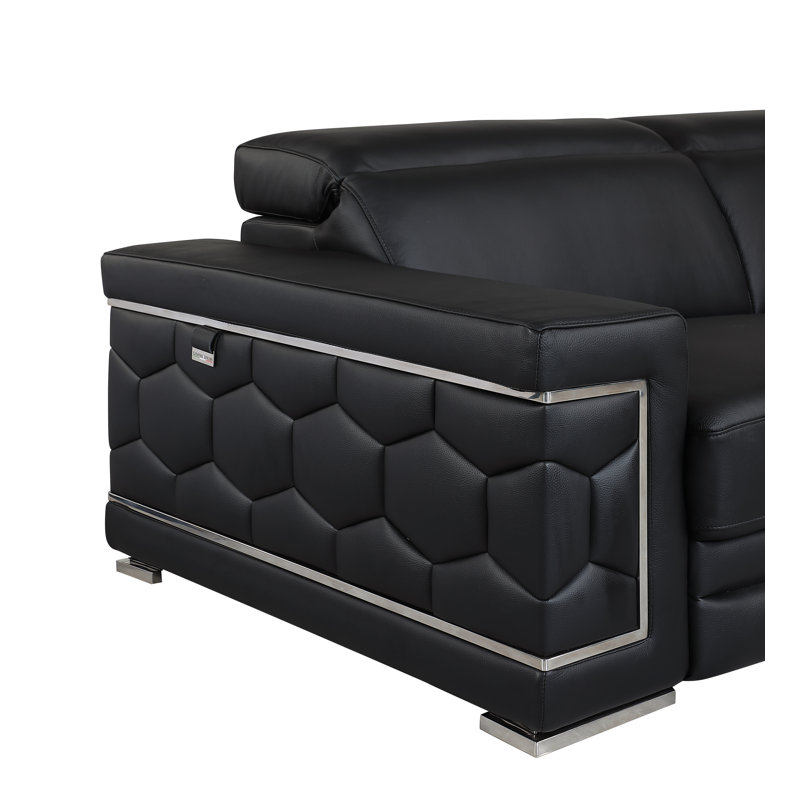 Ensemble de salon en cuir fleur italien de luxe 2 pièces Aiesrom, Noir