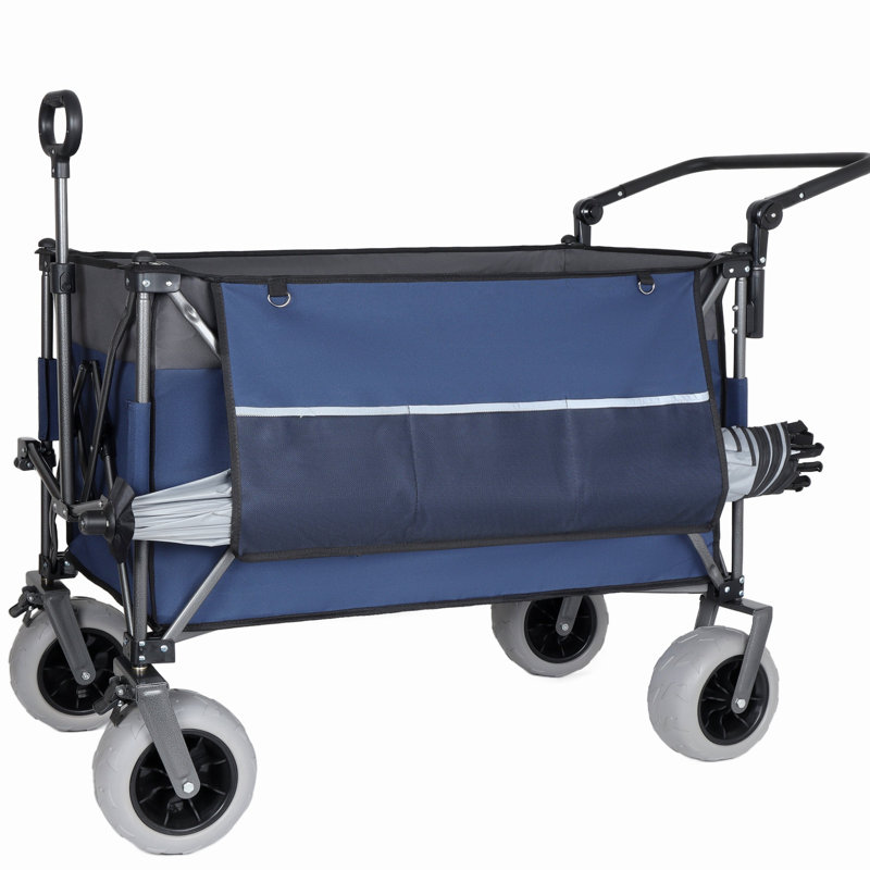 Chariot pliant multifonctionnel avec chariot pivotant et poussoir avec poignée rotative et pneus de plage de 9 po x 4 po pour le camping et la plage - 300 L très résistant, charge de 480 lb, grande capacité de transport, d'épicerie et d'utilisation à l'extérieur