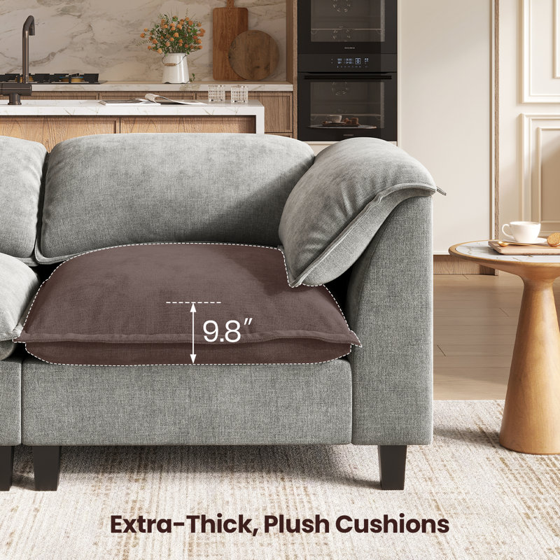  143.7" Chenille Modular Sectional Sofa With Storage Ottoman, Washable Cushion Covers, Padded Armrests, Extra-Thick Deep Cushions, Tool-Free Assembly, Gray