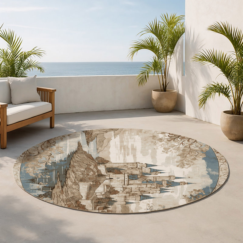 Tapis intérieur et extérieur Golden Drawbridge, Rond 5 pi
