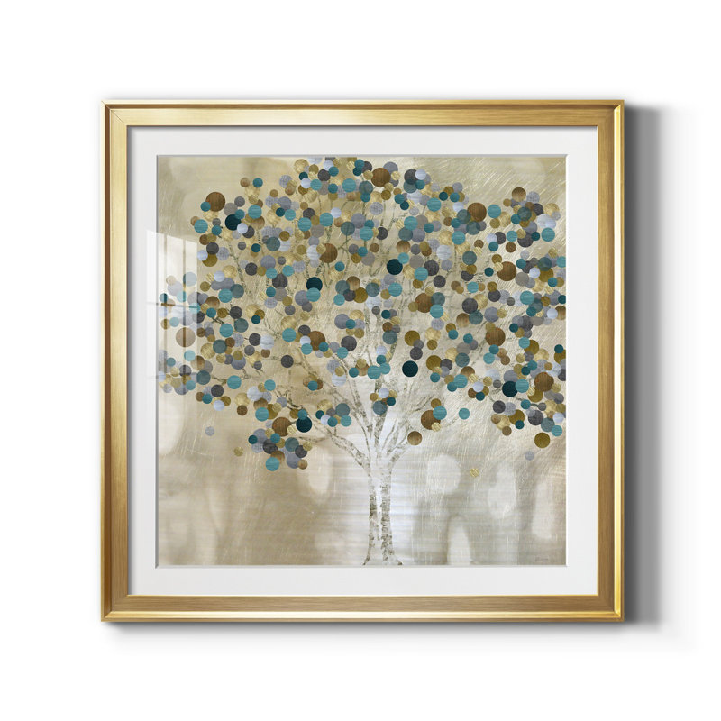 A Teal Tree - Reproduction d'art sur toile encadrée, Papier avec cadre doré, H 34,5 po x l 34,5 po x P 1,5 po