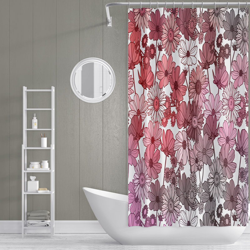Rideau de douche blanc et rose à motif floral, H 72 po x l 70 po