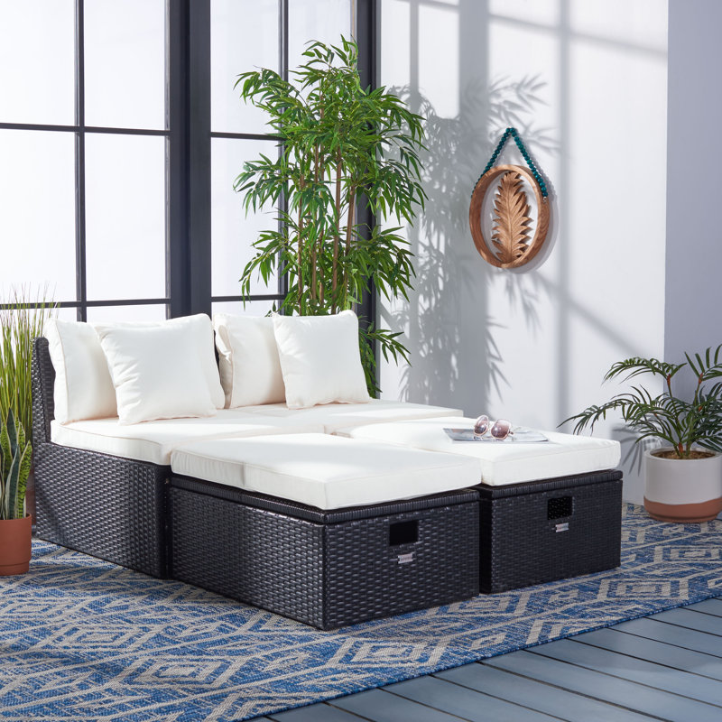 Chaise de patio avec coussins et repose-pieds Jannik Pramla, Blanc, Noir