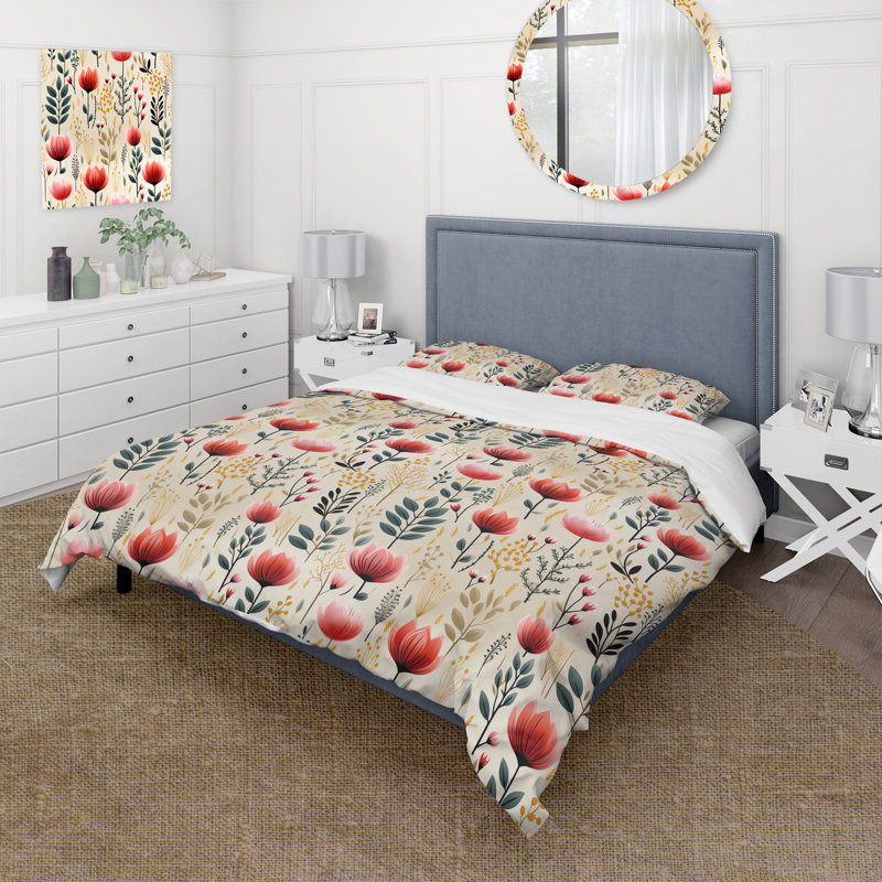 Ensemble de housse de couette Artistic Essence Floral, Housse de couette simple + 1 taie décorative stan