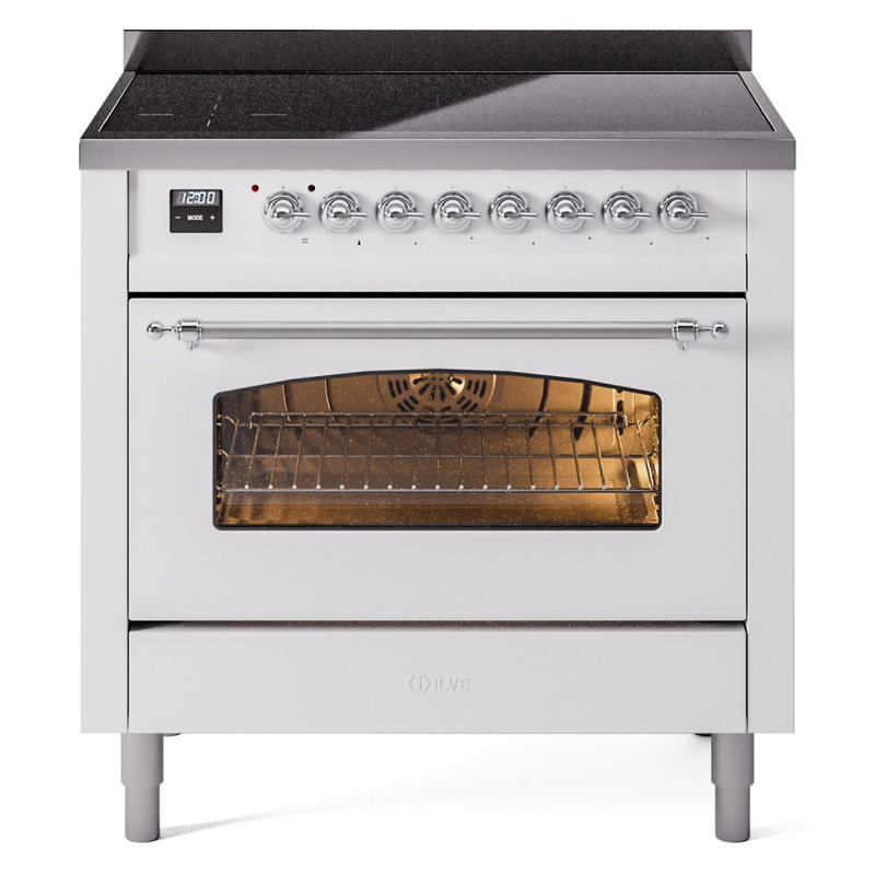 Cuisinière à induction 36 pouces avec 6 éléments à induction ILVE Nostalgie II Series (porte en verre), Blanc/chrome