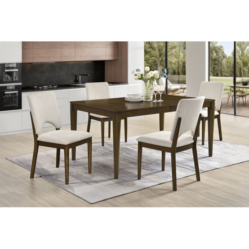 Ensemble de table de salle à manger extensible 5 pièces Contemporary et 4 chaises rembourrées beige clair