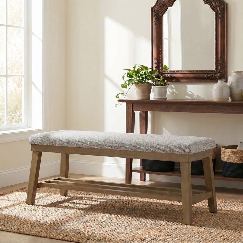 Banc de rangement rembourré en bois avec tablette inférieure de 44,4 po de largeur, Brun