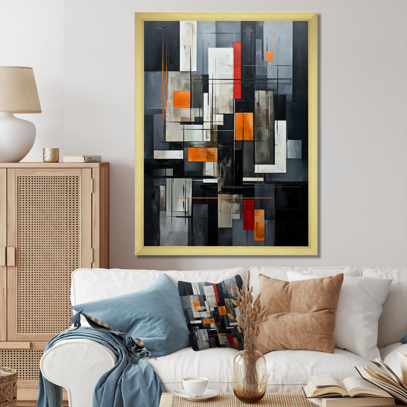 Onyx Opulence Vector I - Abstract Shapes Canvas Print, Cadre doré simple, H 20 po x l 12 po x P 1 po