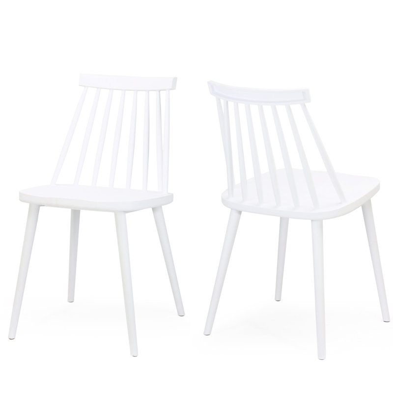 2 chaises de salle à manger de style blanc - polypropylène, dossier fuselé, 2 chaises faciles à assembler et faciles à assembler