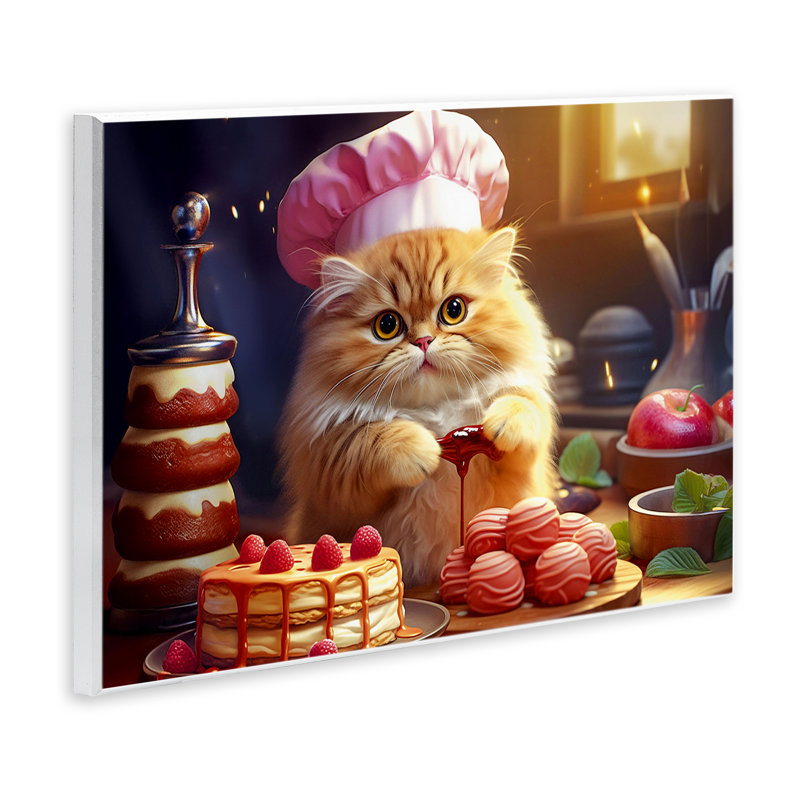 Plaque murale Fluffy Baker Cat, design par Image World, H 10 po x l 15 po