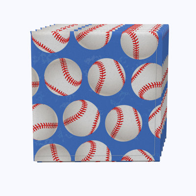 Napkin Set Of 4, 100% Cotton, 20X20", Baseballs Blue