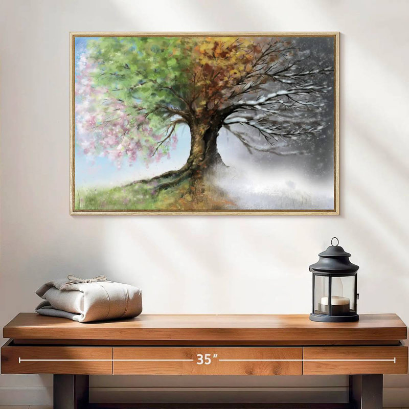Four Seasons, Floating Frame Natural Wood, 25" X 17"