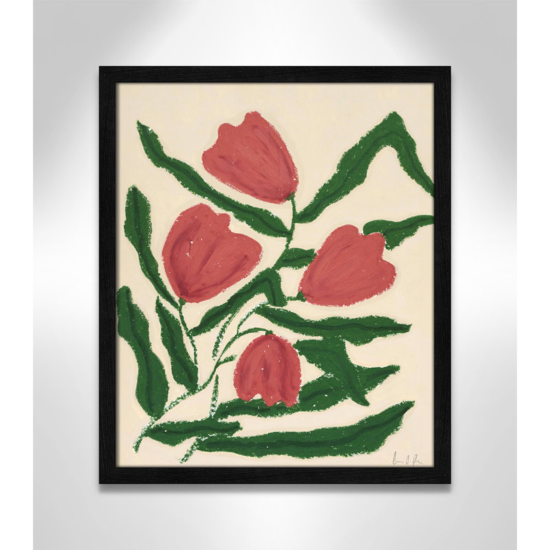 « Tulipes rouges » Estampe de Camilla Bergqvist, H 19 po x l 16 po x P 0,75 po, Impression encadrée noire sans passe-partout