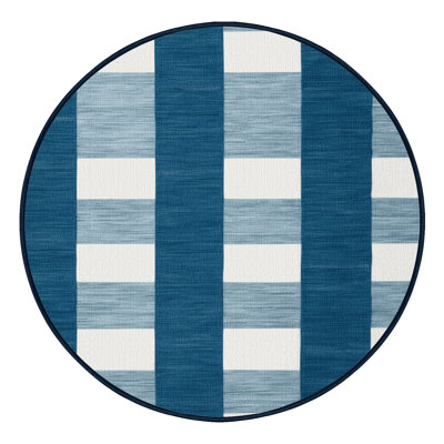 Machine Washable Checkered Blue Area Rug