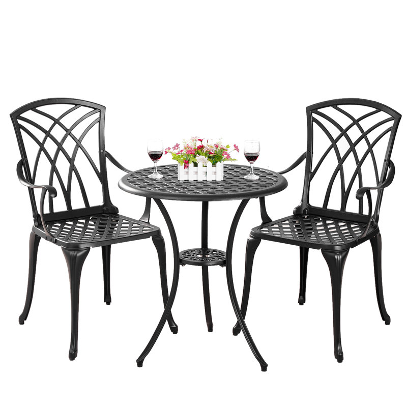 Aishvi Round 2 - Cast  Aluminum Bistro Set Outdoor Table and Chair Set of 2 for Garden,Black