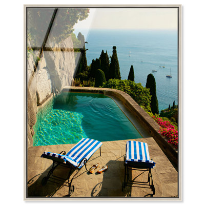 Turquoise Terrace I Framed Acrylic Print Coastal Fashion Art by Notoriart, Silver Frame, 21"H x 17"W