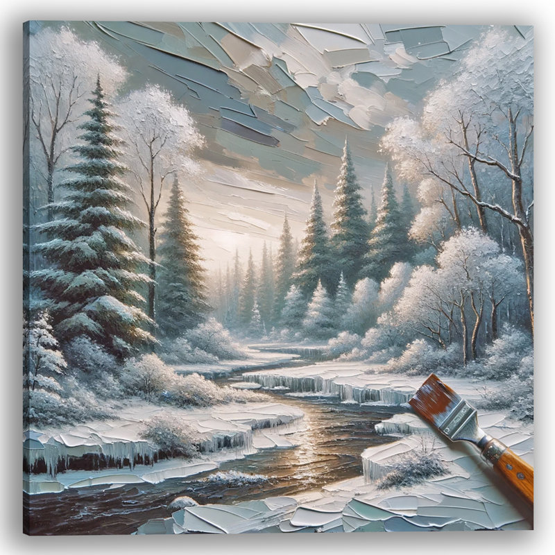 «Dawn's First Light: Textured Winter Sunrise Over A Stream», reproduction sur toile, H 12 po x l 12 po x P 1 po