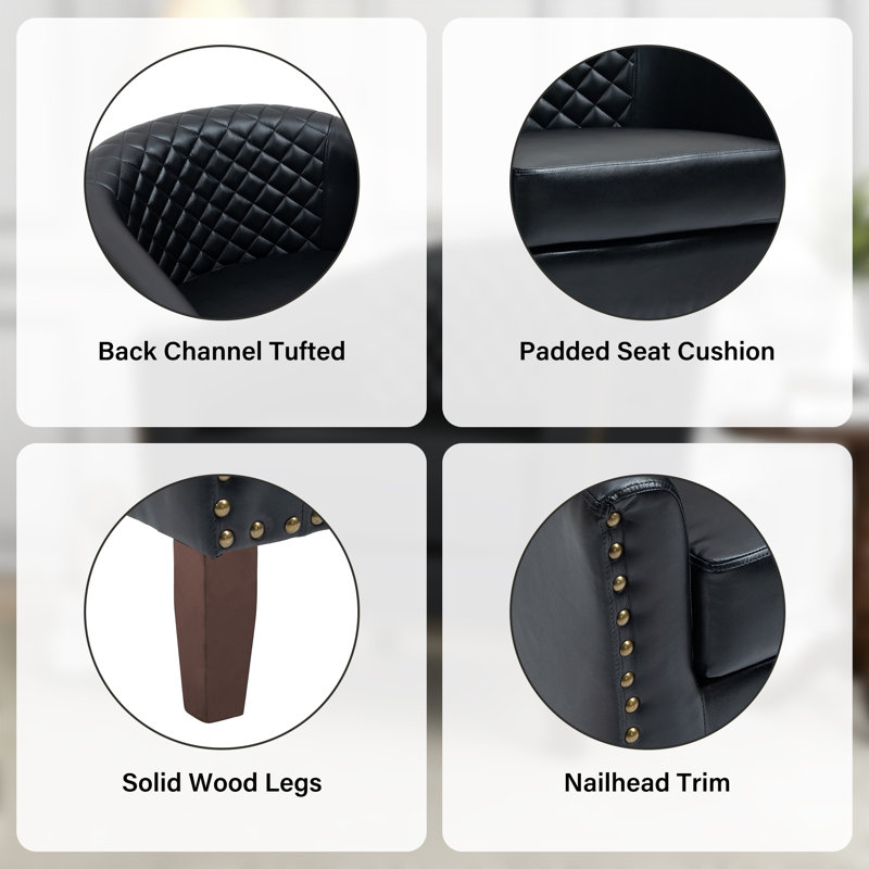 Fauteuil demi-tonneau capitonné en similicuir noir Edvardas, Similicuir noir