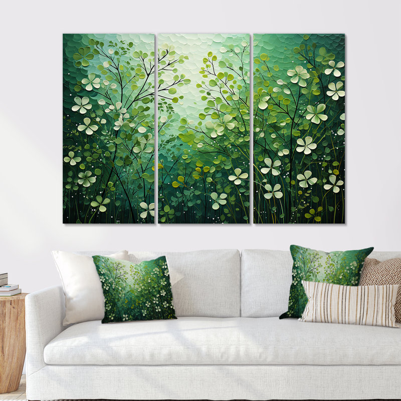 «White and Green Herbs Symphony II», ensemble d'art mural sur toile à motif floral, Toile tendue, H 40 po x l 60 po x P 1 po