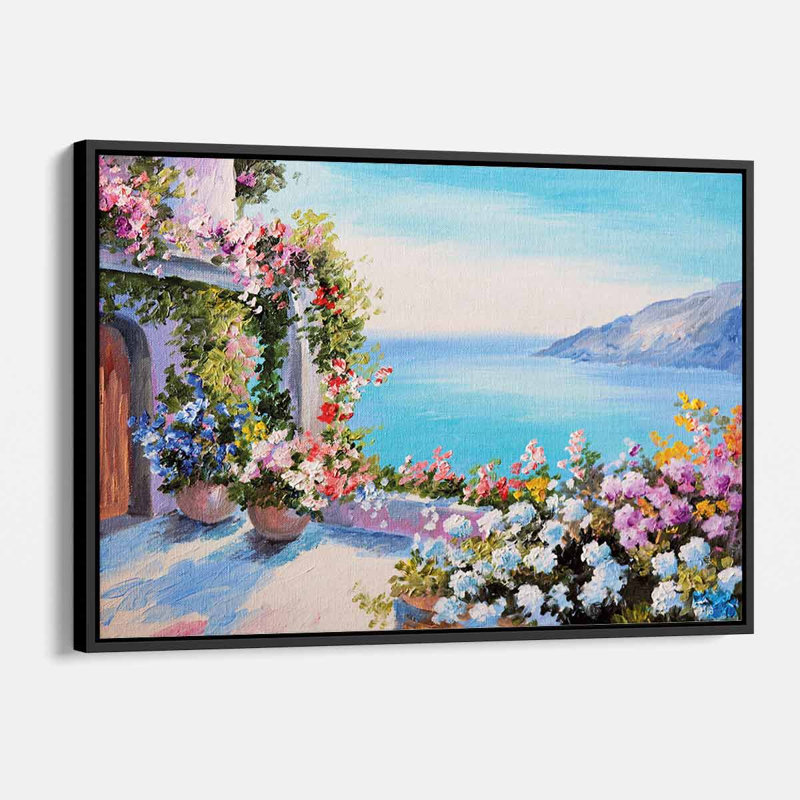 Barys Blue Serenity Seaview, H 12 po x l 16 po, Cadre noir