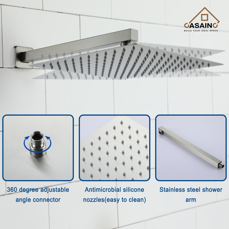 Brushed Nickel Multi-Head Square Wall Mounted Shower System