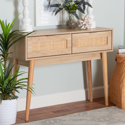Willumsen Console Table, Two-Drawers, metal handles, Oak Brown 29.50'' H X 39.40'' W X 11.80'' D