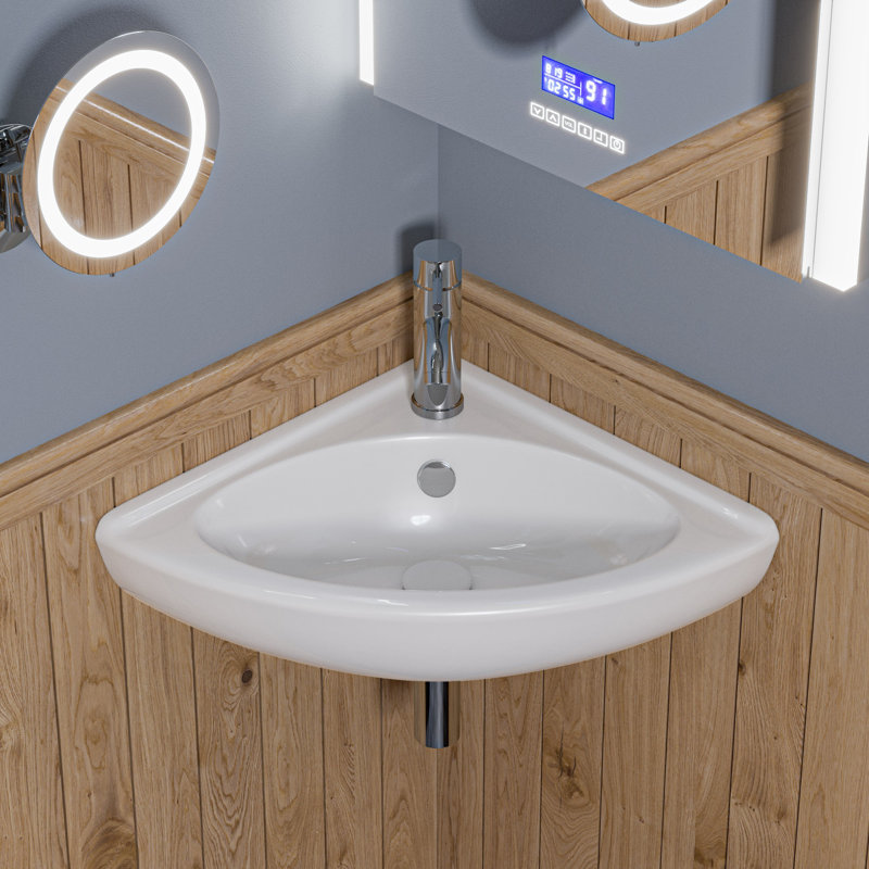 Lavabo de salle de bain mural ovale en porcelaine blanche avec trop-plein