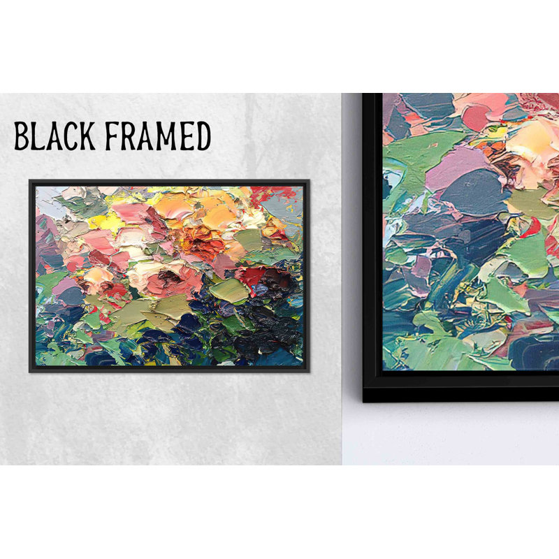 Toile élégante à fleurs abstraites: œuvres d'art imprimées vibrantes pour décor moderne, 1P BlackFramedCanves
