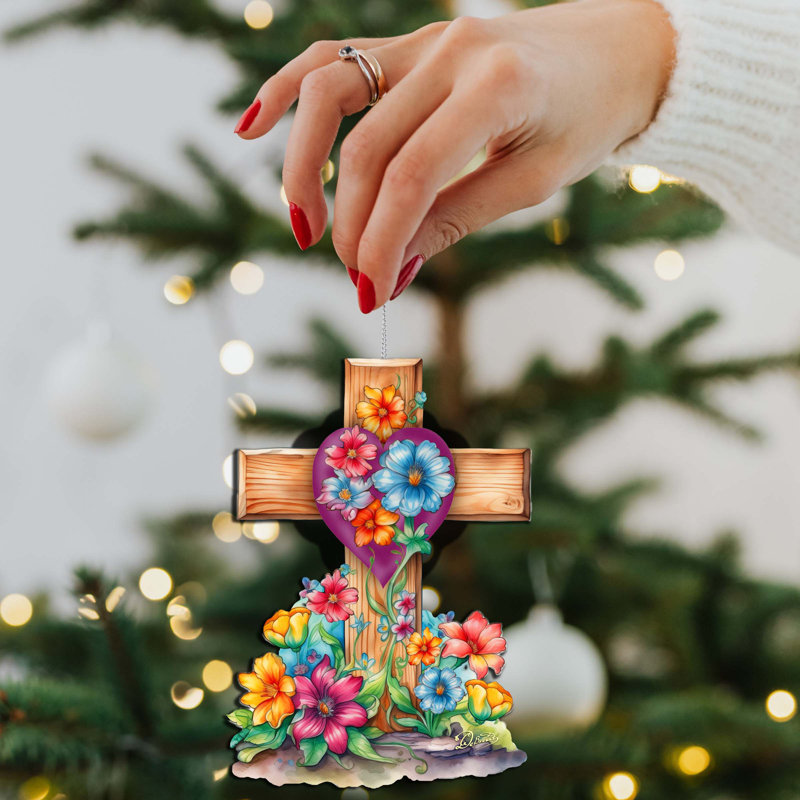Ornements en bois de Pâques en forme de croix florale par Debrekht