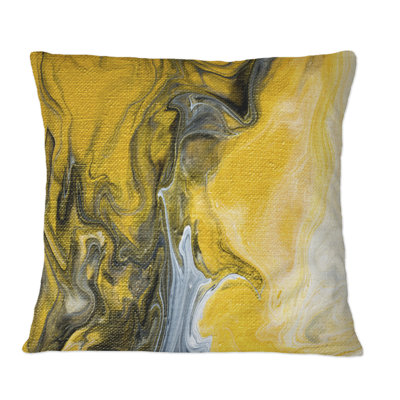 Black White And Yellow Marble Abstract I - Modern Printed Throw Pillow