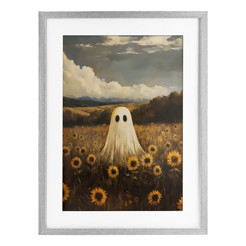 Fantôme dans un champ de tournesols, reproduction encadrée sous verre, design par Arlington Prints, Cadre de ferme gris