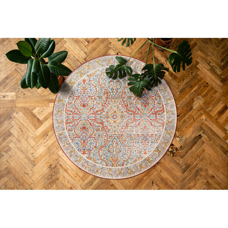 Miltiadis Premium EnduraStran Nylon Distressed Area Rug, Round 7'7"