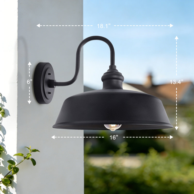  16in Large Gooseneck Barn Light, Rustic Black Exterior Wall Sconce For Porch, Garage