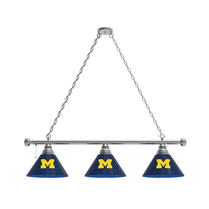 3 - Light Pool Table Lights Pendant, Chrome, Michigan Wolverines
