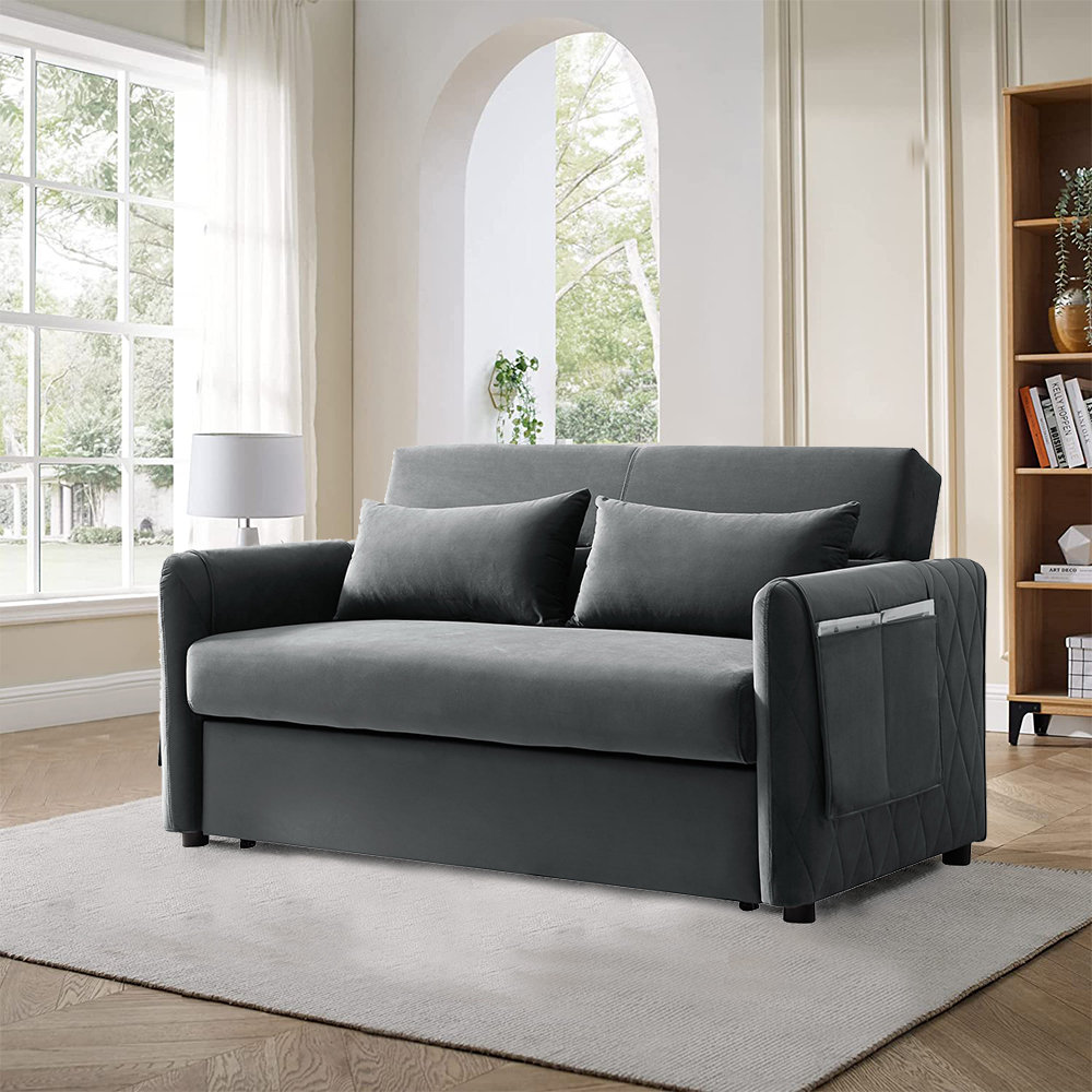 Mercer41 55 inch Loveseat Modern Convertible Sleeper Sofa Bed, Velvet