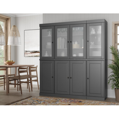 Vaisselier 100% bois massif 65 "avec verre givré, portes solides et tablettes réglables