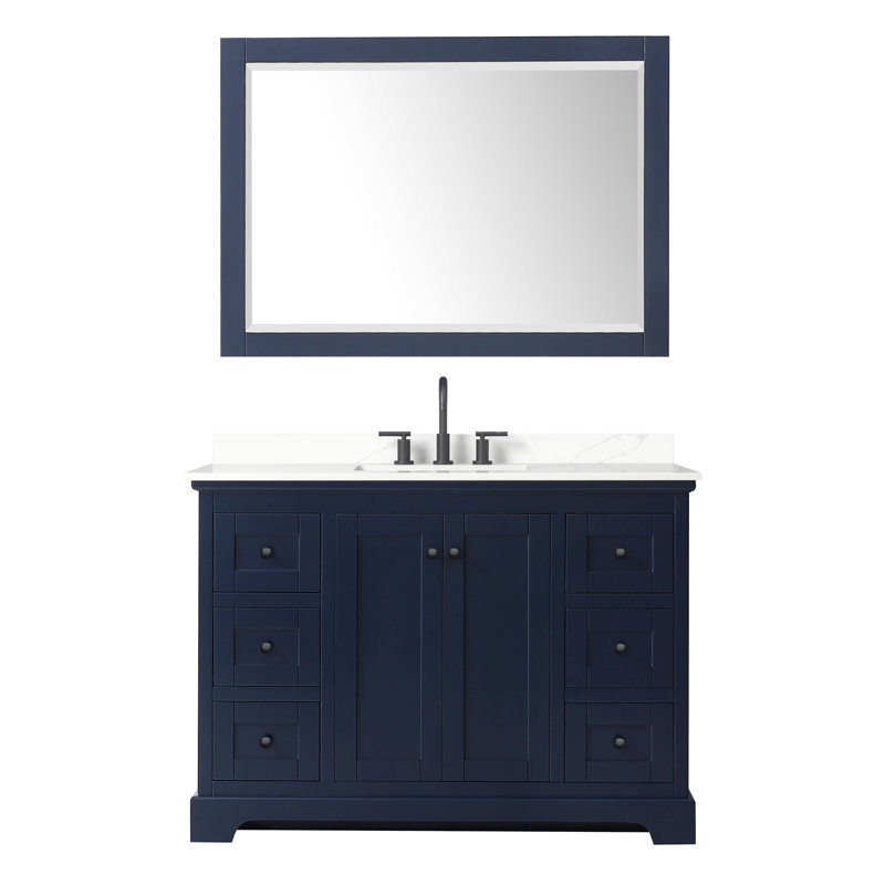 Avery 48'' Single Bathroom Vanity with Quartz Top, Giotto Quartz, Matte Black, Dark Blue