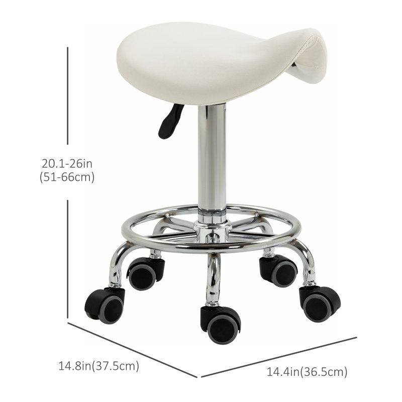Wibaux Adjustable Height Lab Stool with Footring Wheels, White
