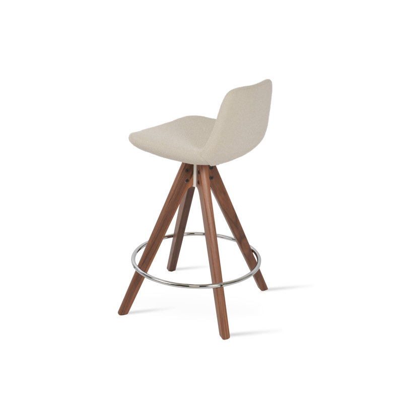 Tabouret de bar et de comptoir pivotant Pera Pyramid, Blanc cassé, Noyer, Tabouret de comptoir (siège d'une hauteur de 24 p