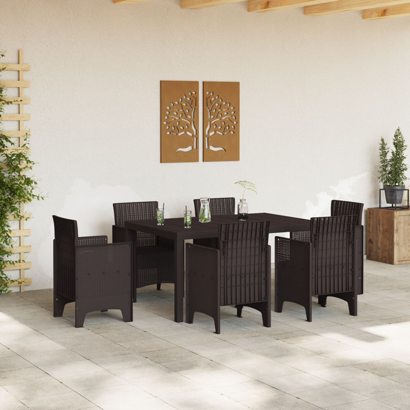 Garden Table Poly Rattan, Brown, 73cm H x 150cm W x 100cm D